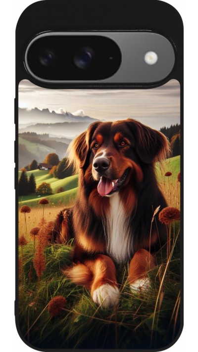 Coque Google Pixel 9 / Pixel 9 Pro - Silicone rigide noir Chien Campagne Suisse