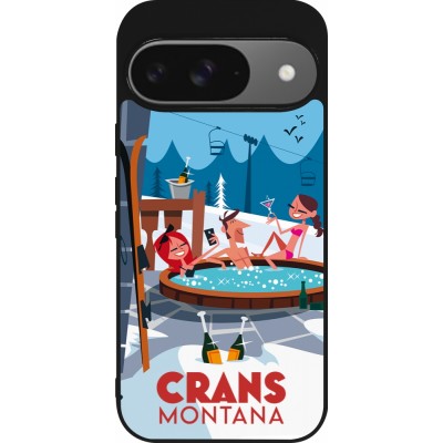 Coque Google Pixel 9 / Pixel 9 Pro - Silicone rigide noir Crans-Montana Mountain Jacuzzi