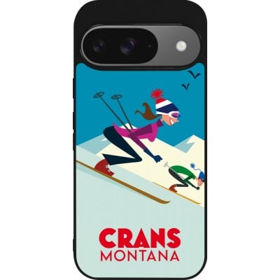 Coque Google Pixel 9 / Pixel 9 Pro - Silicone rigide noir Crans-Montana Ski Downhill