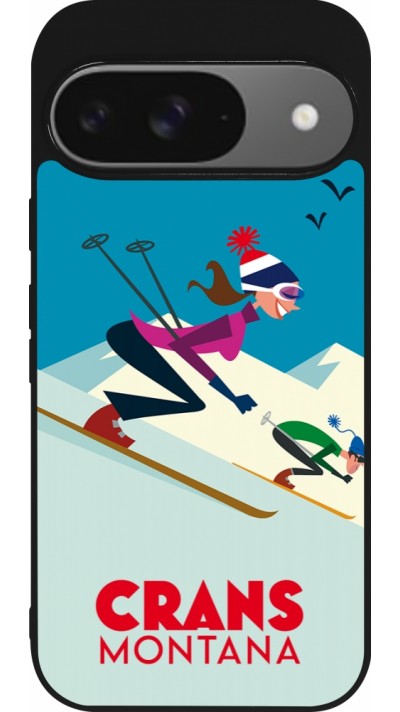 Coque Google Pixel 9 / Pixel 9 Pro - Silicone rigide noir Crans-Montana Ski Downhill