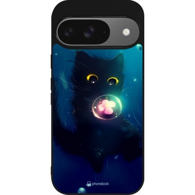 Coque Google Pixel 9 / Pixel 9 Pro - Silicone rigide noir Cute Cat Bubble