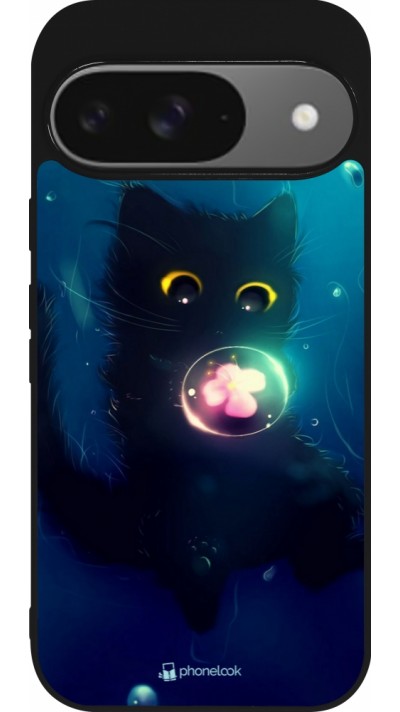 Coque Google Pixel 9 / Pixel 9 Pro - Silicone rigide noir Cute Cat Bubble