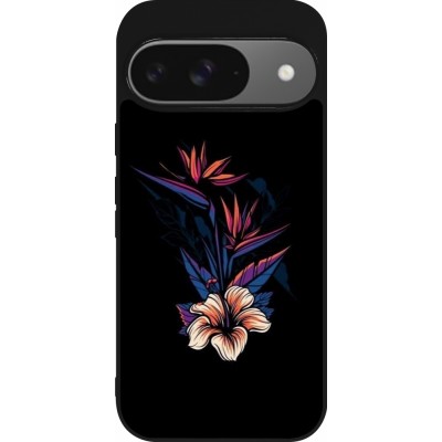 Coque Google Pixel 9 / Pixel 9 Pro - Silicone rigide noir Dark Flowers