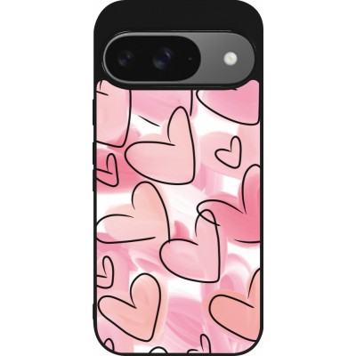 Coque Google Pixel 9 / Pixel 9 Pro - Silicone rigide noir Easter 2023 pink hearts