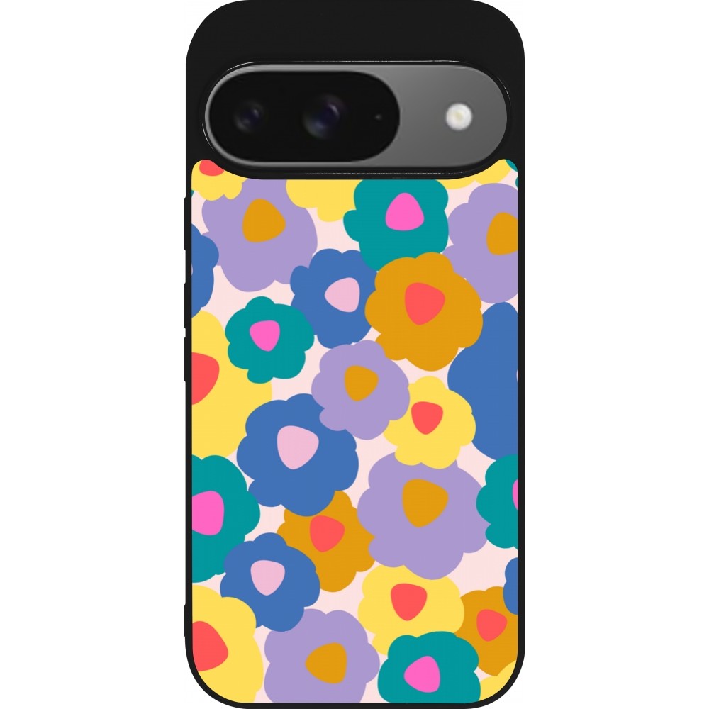 Coque Google Pixel 9 / Pixel 9 Pro - Silicone rigide noir Easter 2024 flower power