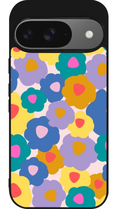 Coque Google Pixel 9 / Pixel 9 Pro - Silicone rigide noir Easter 2024 flower power