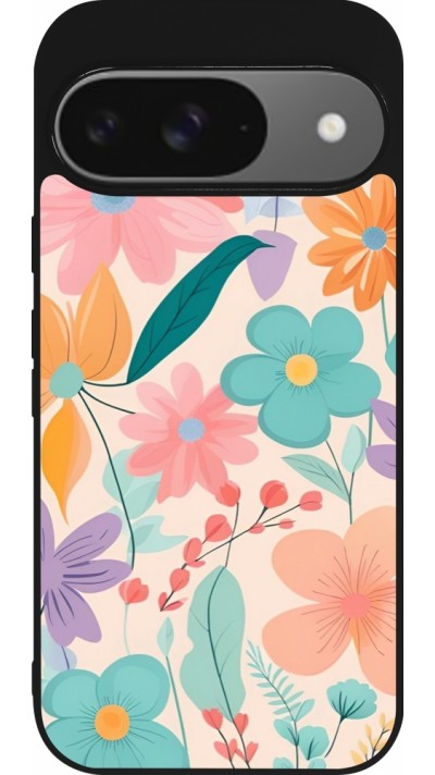 Coque Google Pixel 9 / Pixel 9 Pro - Silicone rigide noir Easter 2024 spring flowers