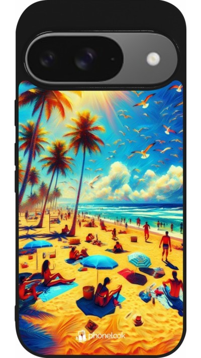 Coque Google Pixel 9 / Pixel 9 Pro - Silicone rigide noir Été Paradis Paint