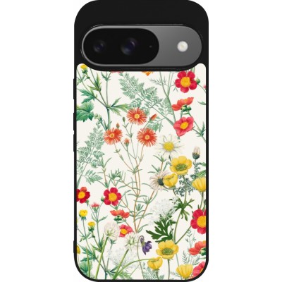 Coque Google Pixel 9 / Pixel 9 Pro - Silicone rigide noir Flora Botanical Wildlife