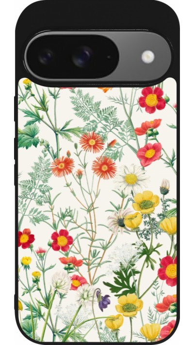 Coque Google Pixel 9 / Pixel 9 Pro - Silicone rigide noir Flora Botanical Wildlife