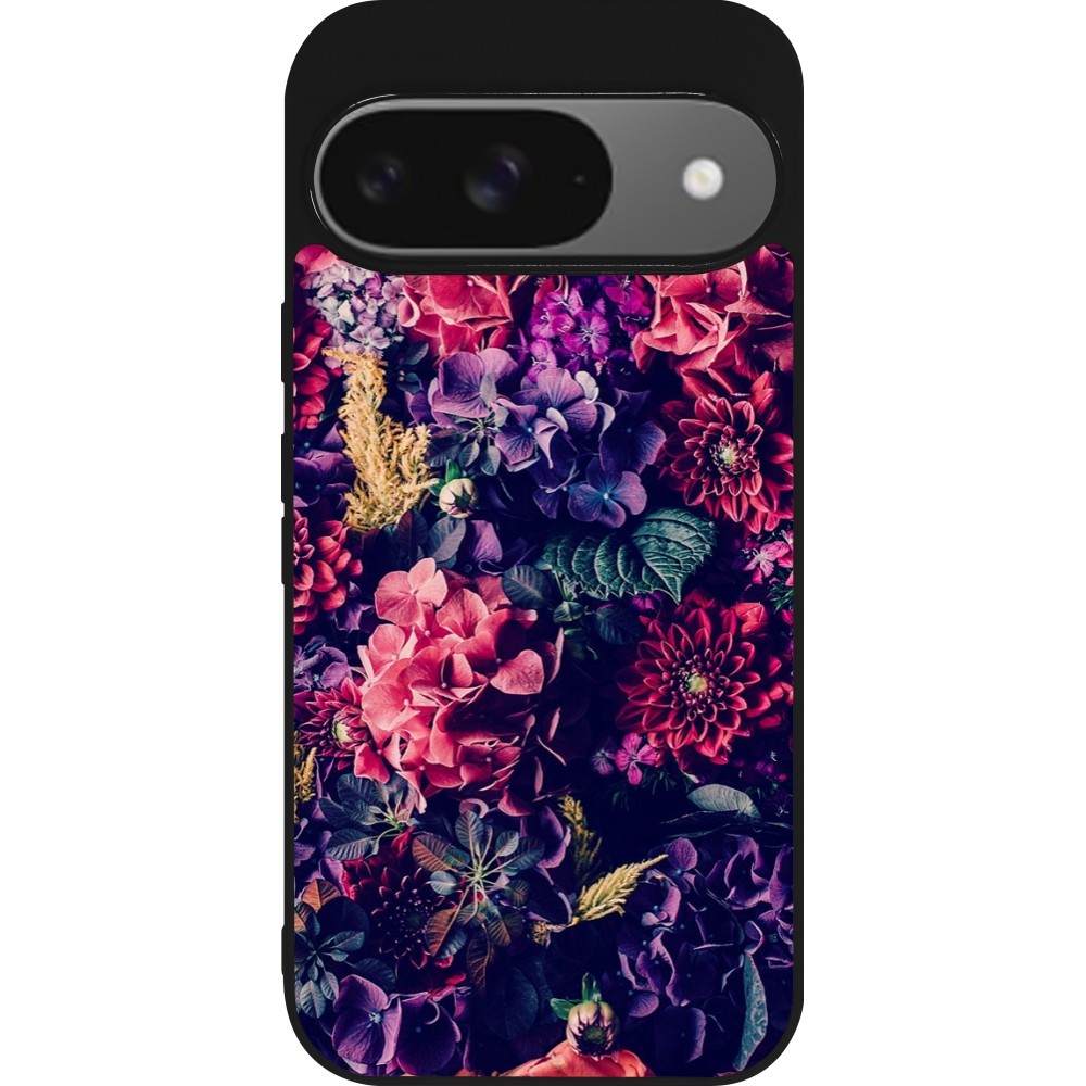 Coque Google Pixel 9 / Pixel 9 Pro - Silicone rigide noir Flowers Dark