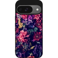 Coque Google Pixel 9 / Pixel 9 Pro - Silicone rigide noir Flowers Dark