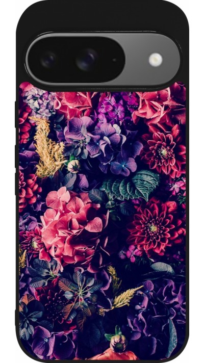 Coque Google Pixel 9 / Pixel 9 Pro - Silicone rigide noir Flowers Dark