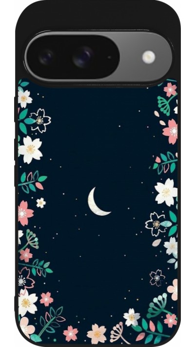 Coque Google Pixel 9 / Pixel 9 Pro - Silicone rigide noir Flowers space