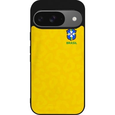 Coque Google Pixel 9 / Pixel 9 Pro - Silicone rigide noir Maillot de football Brésil 2022 personnalisable