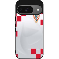 Coque Google Pixel 9 / Pixel 9 Pro - Silicone rigide noir Maillot de football Croatie 2022 personnalisable