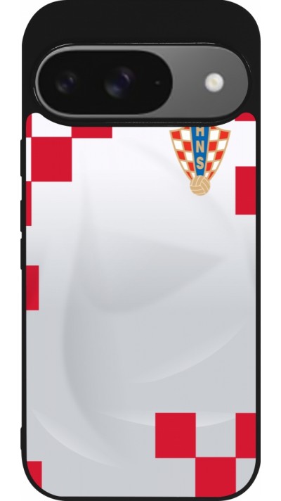 Coque Google Pixel 9 / Pixel 9 Pro - Silicone rigide noir Maillot de football Croatie 2022 personnalisable