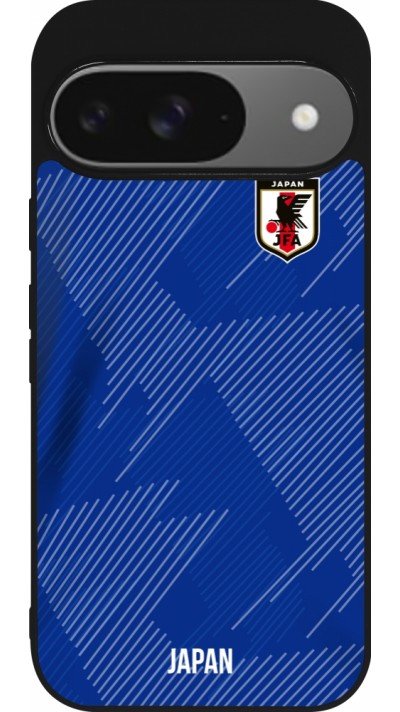 Coque Google Pixel 9 / Pixel 9 Pro - Silicone rigide noir Maillot de football Japon 2022 personnalisable