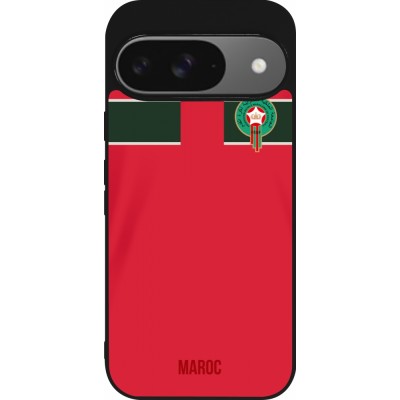 Coque Google Pixel 9 / Pixel 9 Pro - Silicone rigide noir Maillot de football Maroc 2022 personnalisable