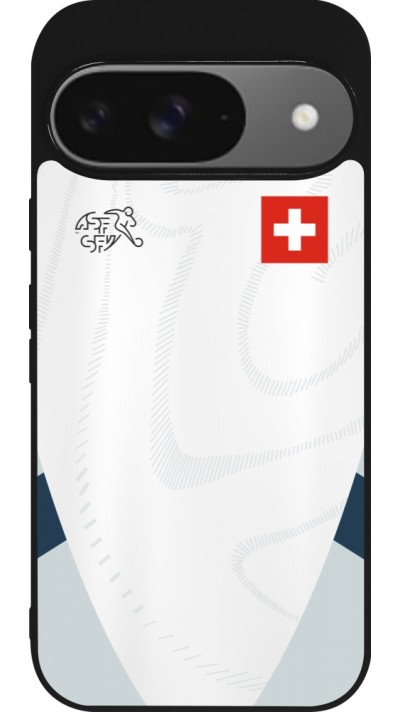 Coque Google Pixel 9 / Pixel 9 Pro - Silicone rigide noir Maillot de football Suisse Extérieur personnalisable