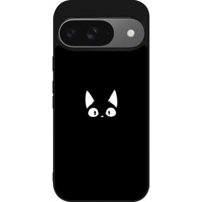 Coque Google Pixel 9 / Pixel 9 Pro - Silicone rigide noir Funny cat on black