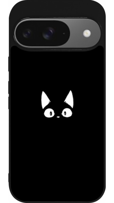 Coque Google Pixel 9 / Pixel 9 Pro - Silicone rigide noir Funny cat on black