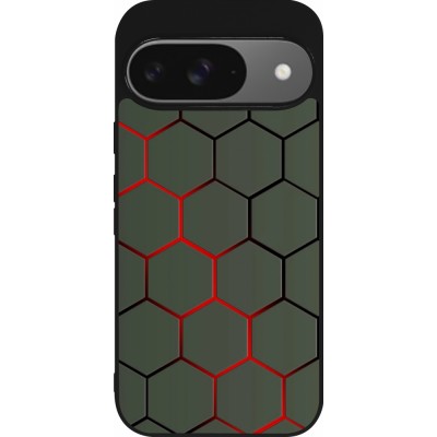 Coque Google Pixel 9 / Pixel 9 Pro - Silicone rigide noir Geometric Line red