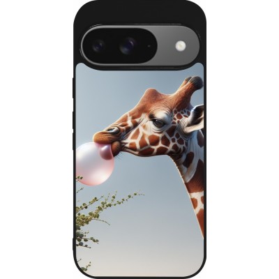 Coque Google Pixel 9 / Pixel 9 Pro - Silicone rigide noir Girafe à bulle