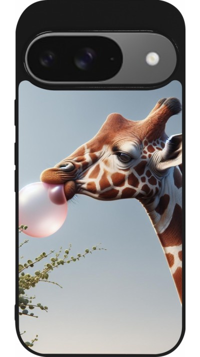 Coque Google Pixel 9 / Pixel 9 Pro - Silicone rigide noir Girafe à bulle