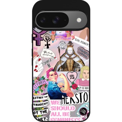 Coque Google Pixel 9 / Pixel 9 Pro - Silicone rigide noir Girl Power Collage