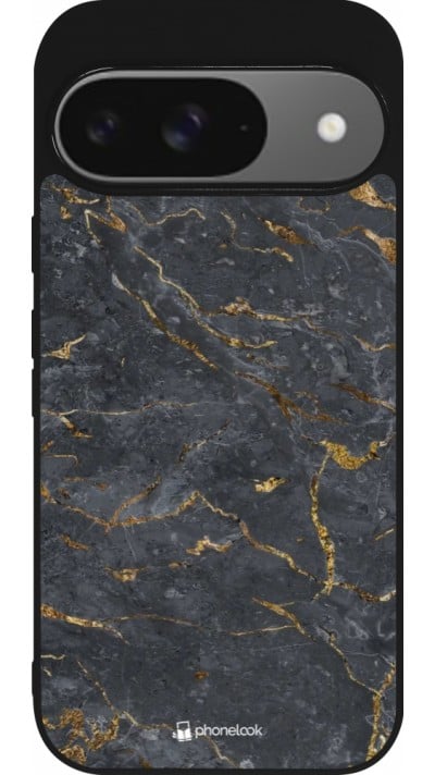 Coque Google Pixel 9 / Pixel 9 Pro - Silicone rigide noir Grey Gold Marble