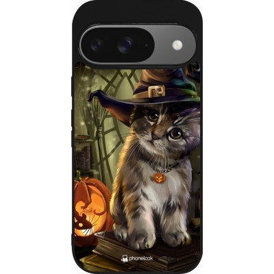 Coque Google Pixel 9 / Pixel 9 Pro - Silicone rigide noir Halloween 21 Witch cat