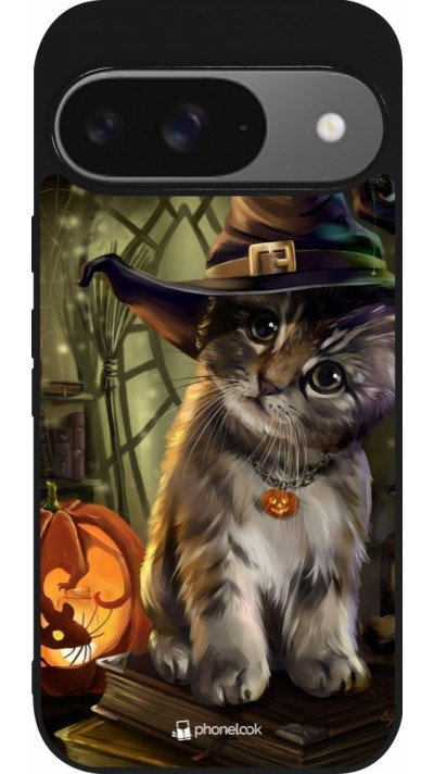 Coque Google Pixel 9 / Pixel 9 Pro - Silicone rigide noir Halloween 21 Witch cat