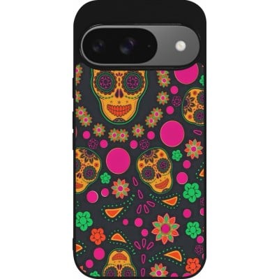 Coque Google Pixel 9 / Pixel 9 Pro - Silicone rigide noir Halloween 22 colorful mexican skulls