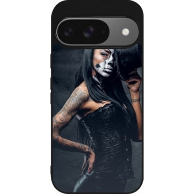 Coque Google Pixel 9 / Pixel 9 Pro - Silicone rigide noir Halloween 22 Tattooed Girl