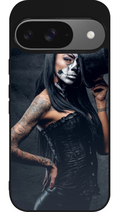 Coque Google Pixel 9 / Pixel 9 Pro - Silicone rigide noir Halloween 22 Tattooed Girl