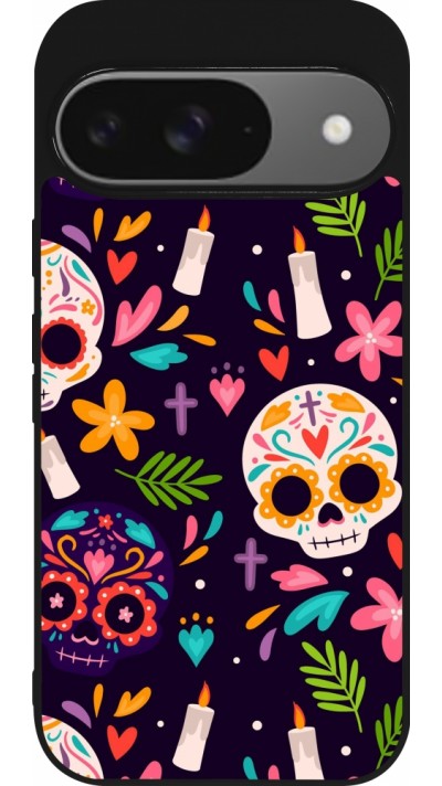 Coque Google Pixel 9 / Pixel 9 Pro - Silicone rigide noir Halloween 2023 mexican style