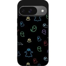 Coque Google Pixel 9 / Pixel 9 Pro - Silicone rigide noir Halloween 2024 colorful ghosts