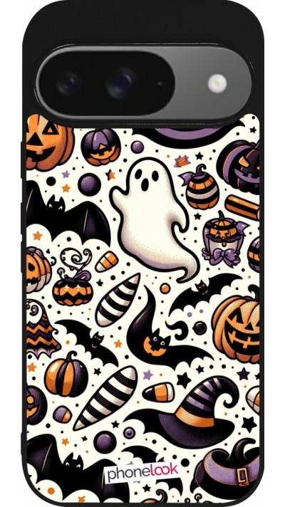 Coque Google Pixel 9 / Pixel 9 Pro - Silicone rigide noir Halloween 2024 Cute Pattern