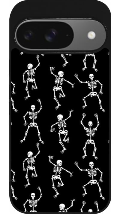 Coque Google Pixel 9 / Pixel 9 Pro - Silicone rigide noir Halloween 2024 dancing skeleton