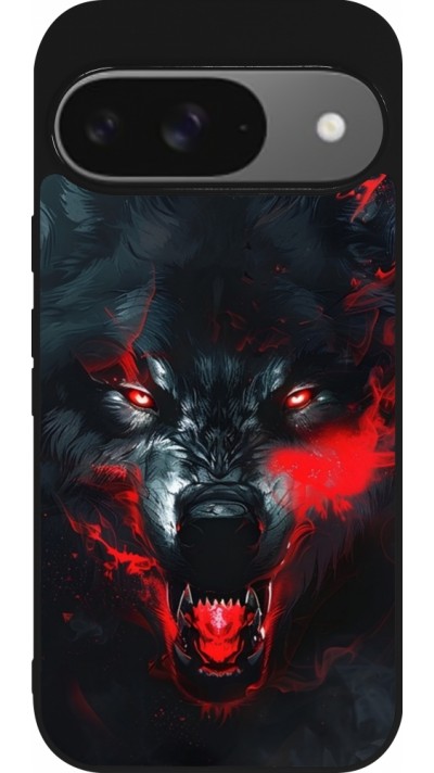 Coque Google Pixel 9 / Pixel 9 Pro - Silicone rigide noir Halloween 2024 mad werewolf