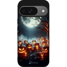 Coque Google Pixel 9 / Pixel 9 Pro - Silicone rigide noir Halloween 2024 Many Pumpkins