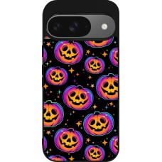 Google Pixel 9 / Pixel 9 Pro Case Hülle - Silikon schwarz Halloween 2024 rainbow pumpkins