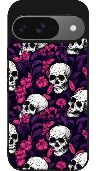 Coque Google Pixel 9 / Pixel 9 Pro - Silicone rigide noir Halloween 2024 romantic skulls