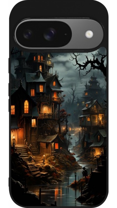 Coque Google Pixel 9 / Pixel 9 Pro - Silicone rigide noir Halloween 2024 scary town