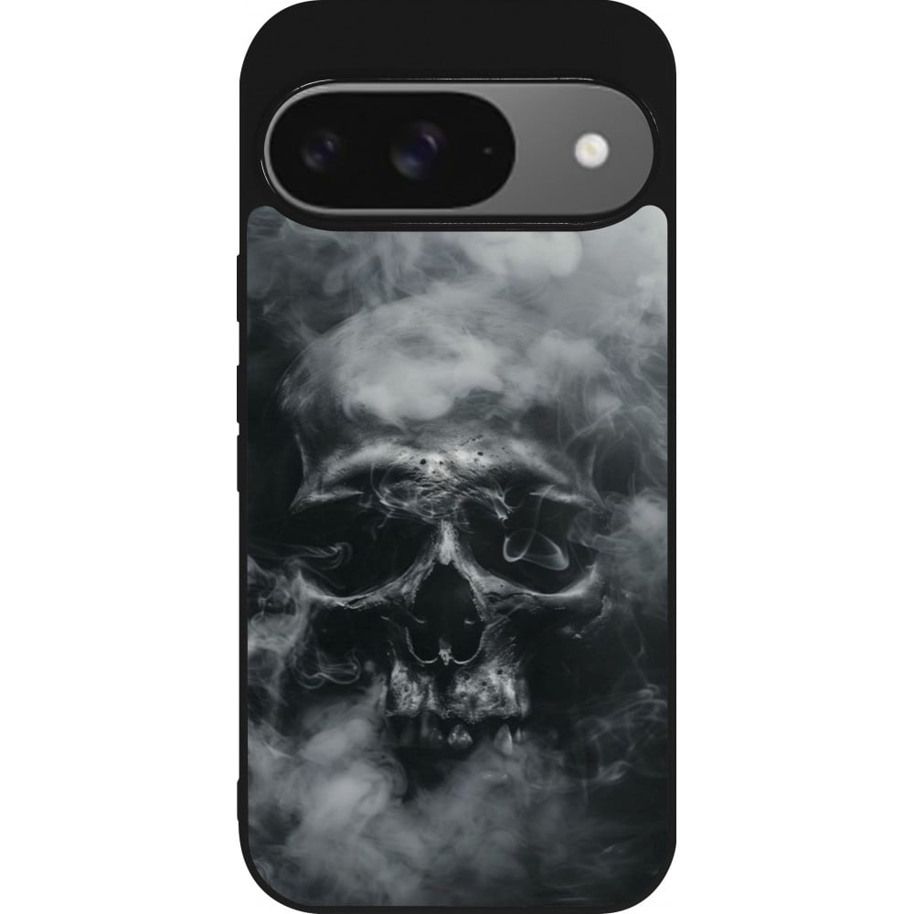 Coque Google Pixel 9 / Pixel 9 Pro - Silicone rigide noir Halloween 2024 smoky skull