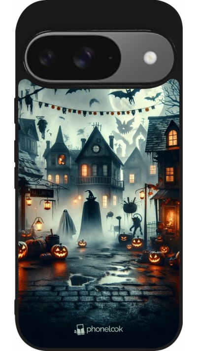 Coque Google Pixel 9 / Pixel 9 Pro - Silicone rigide noir Halloween Spookville