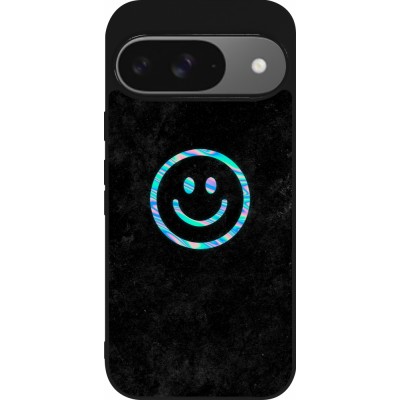 Coque Google Pixel 9 / Pixel 9 Pro - Silicone rigide noir Happy smiely irisé