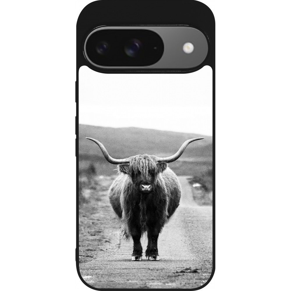 Coque Google Pixel 9 / Pixel 9 Pro - Silicone rigide noir Highland cattle