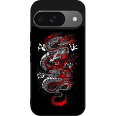 Google Pixel 9 / Pixel 9 Pro Case Hülle - Silikon schwarz Japanese style Dragon Tattoo Red Black